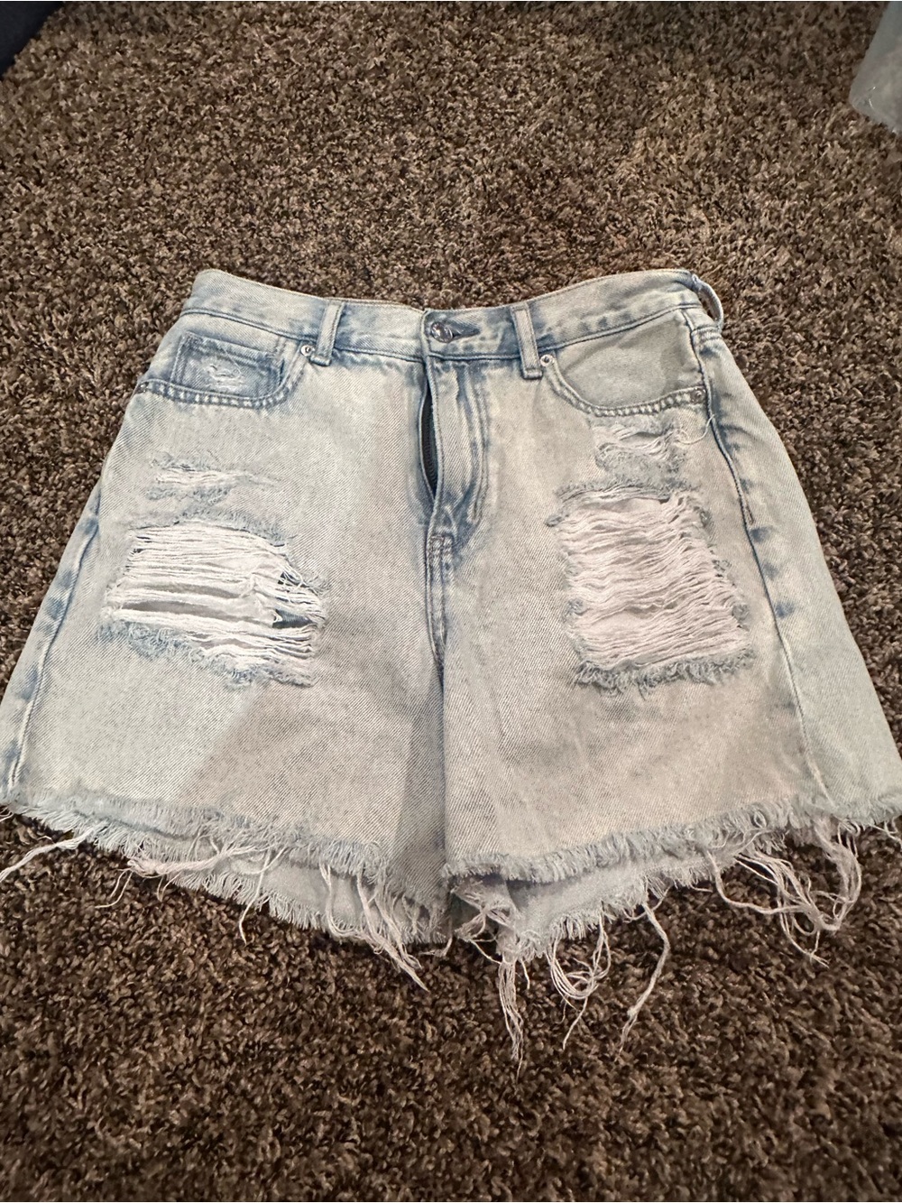 american eagle High-Rise Distressed Denim Shorts - Light Blue